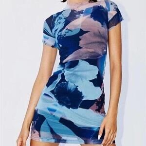 With Jéan The Sami Mini Sheer Mesh Dress Orchid Morphology Print Sz M Ethereal